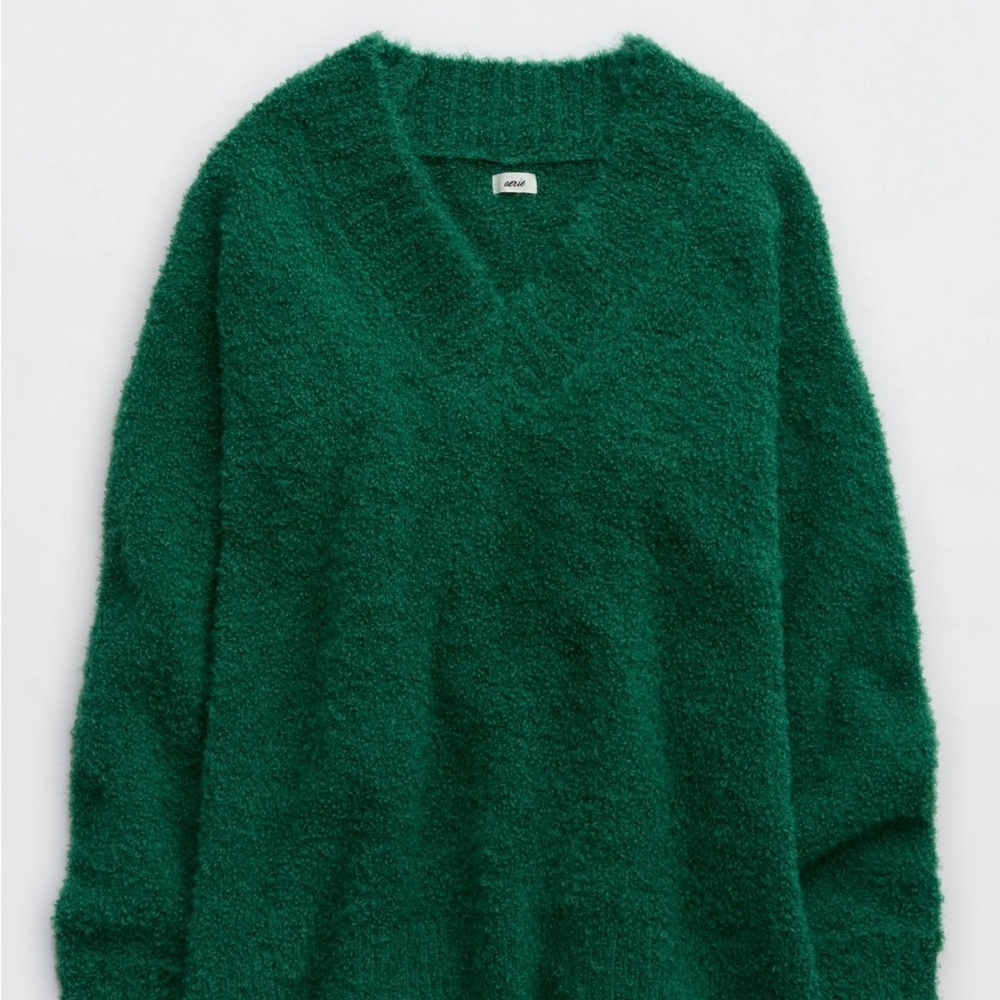 Aerie Cozy Green V-Neck Sweater